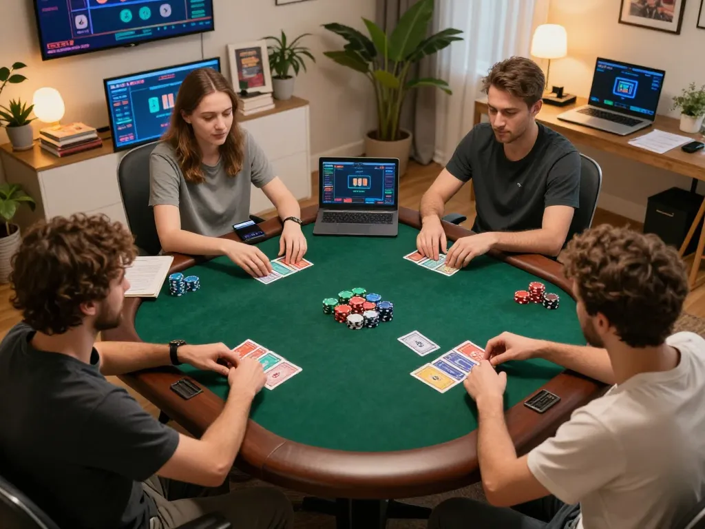 Engaging in an xx88 online poker game setup with players actively participating and chips in focus.
