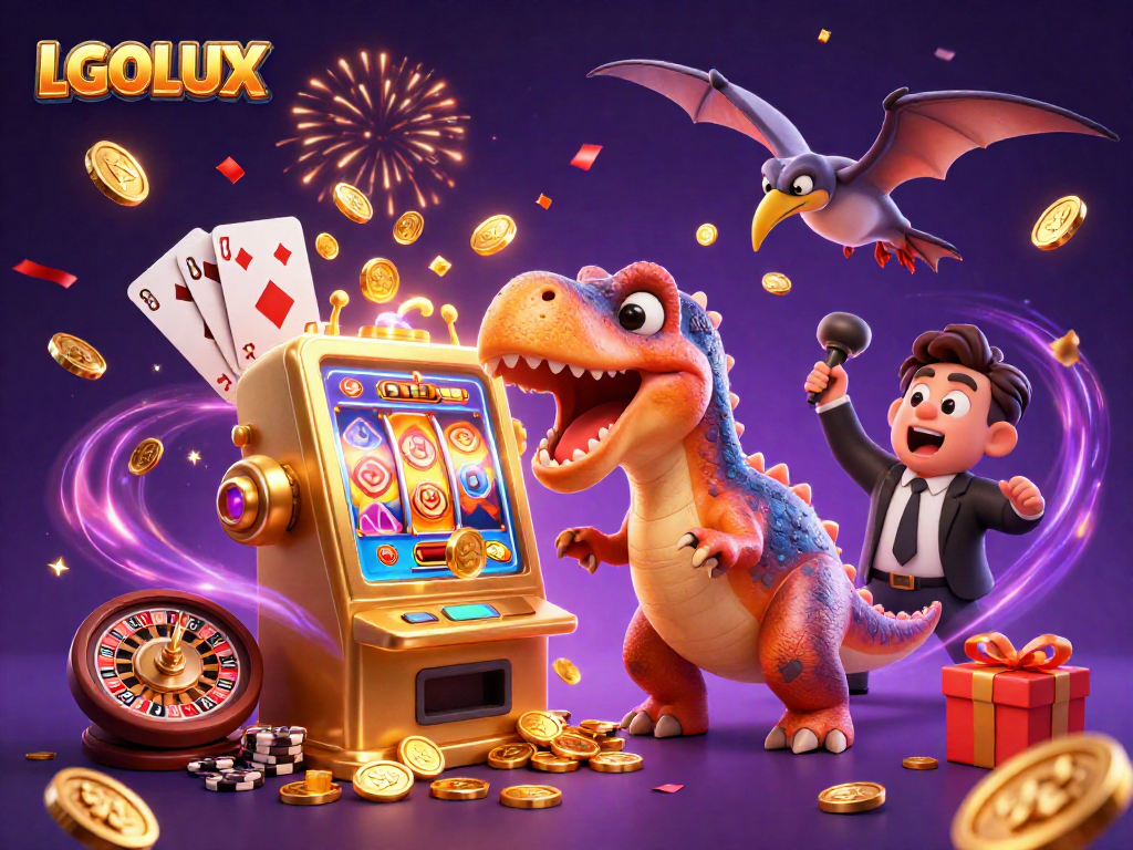 Catch jackpots with LGOLUX featuring a pachycephalosaurus at a golden slot machine!