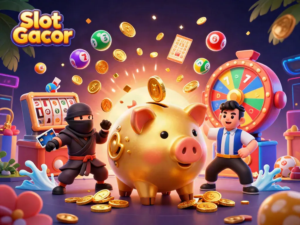 Experience Slot Gacor excitement with a dynamic illustration featuring colorful elements and engaged characters.