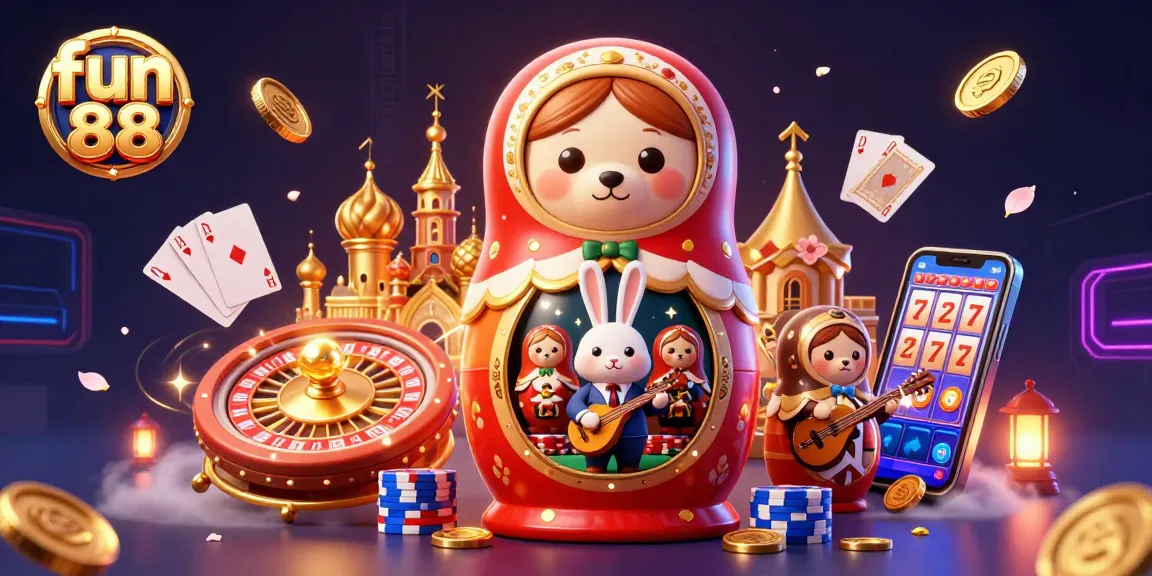 Experience fun 88 through vibrant casino action featuring Matryoshka bears and sparkling game elements.