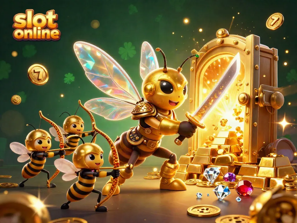 Spin into the world of slot online with this vibrant 3D casino scene featuring unique characters.