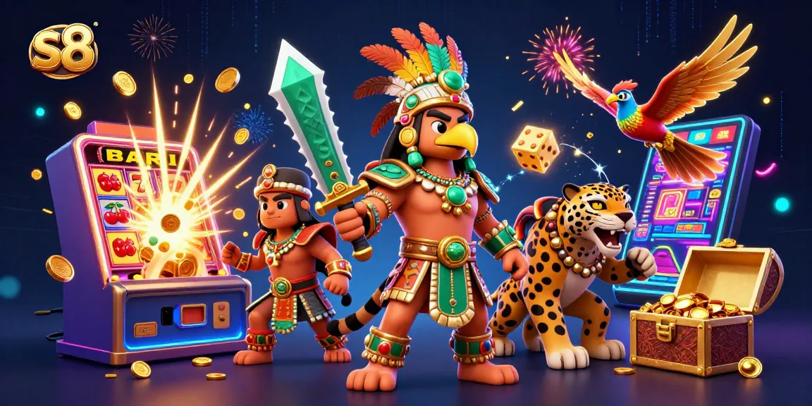 S8 showcases a thrilling jackpot explosion scene with vibrant characters and casino elements for ultimate gaming excitement.
