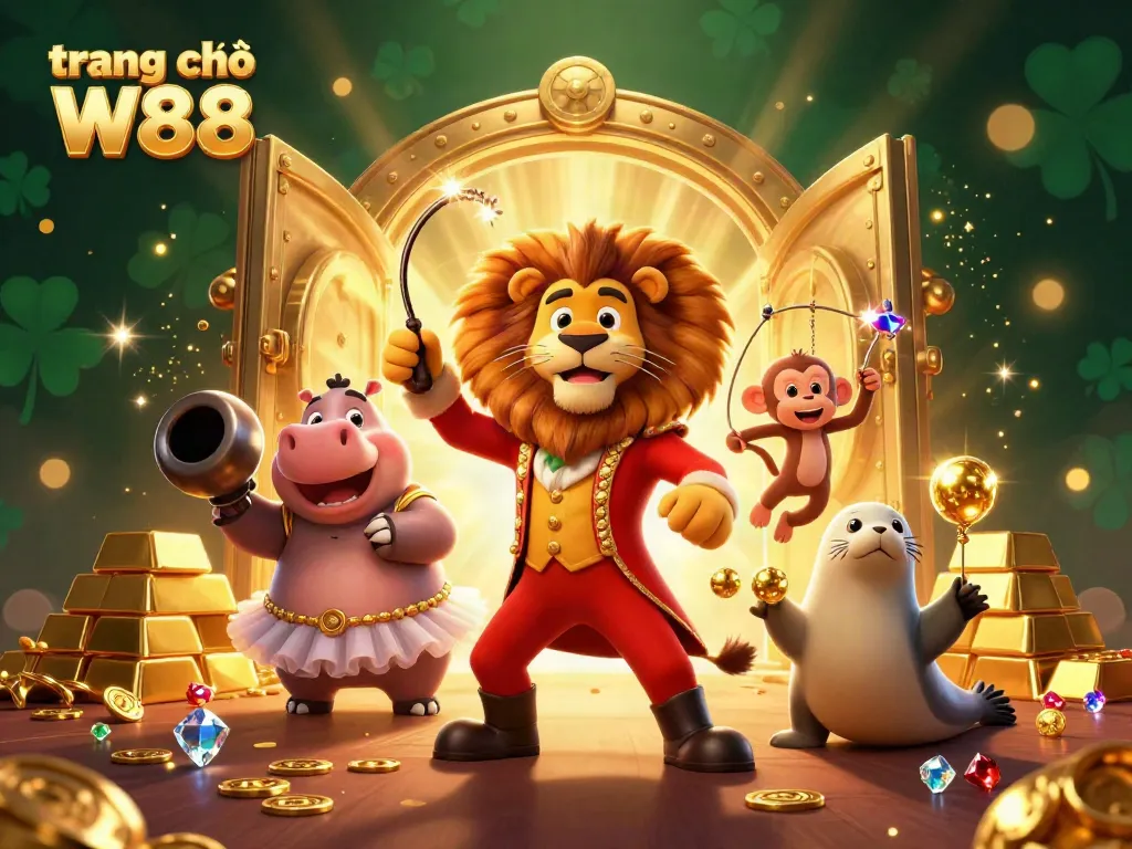 Experience the excitement of trang chủ W88 with vivid 3D characters and golden treasure, perfect for online gamers.