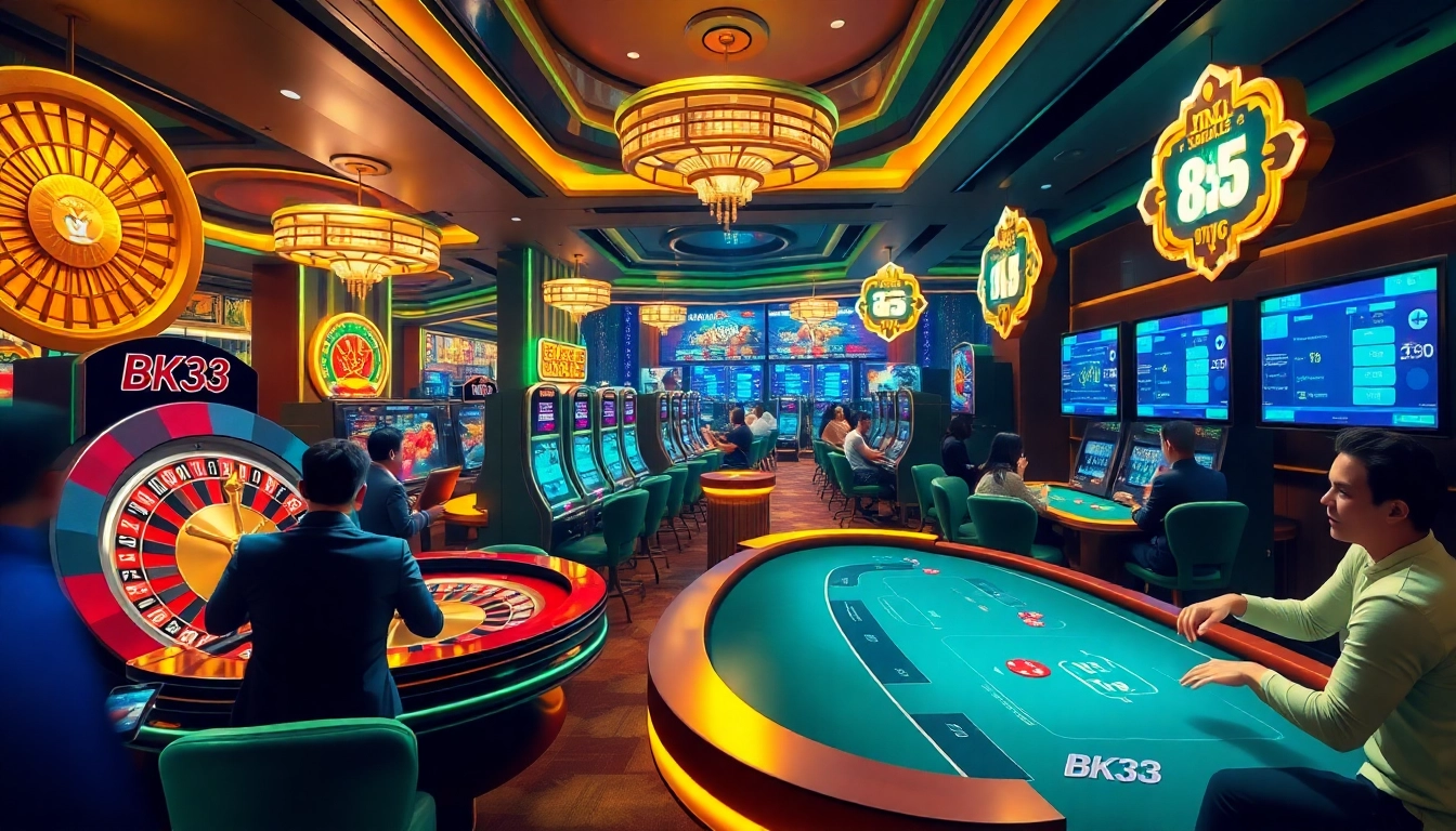 BK33 online gambling scene with exciting gameplay and vibrant casino elements, showcasing thrill and luxury.