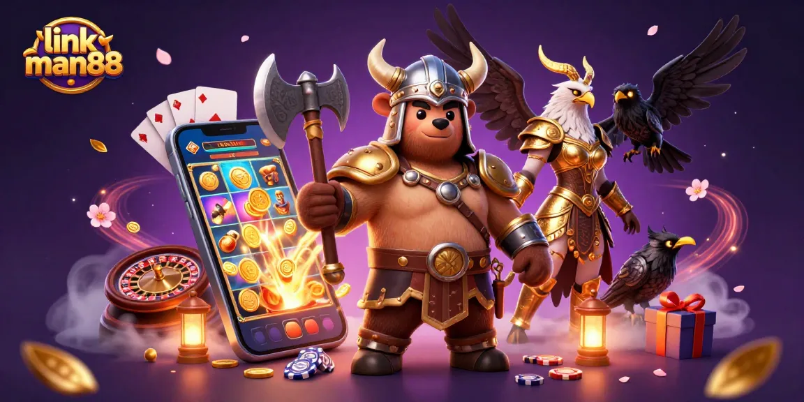 Experience thrilling gameplay at link man88 with a dynamic 3D casino scene featuring vibrant characters and gaming elements.