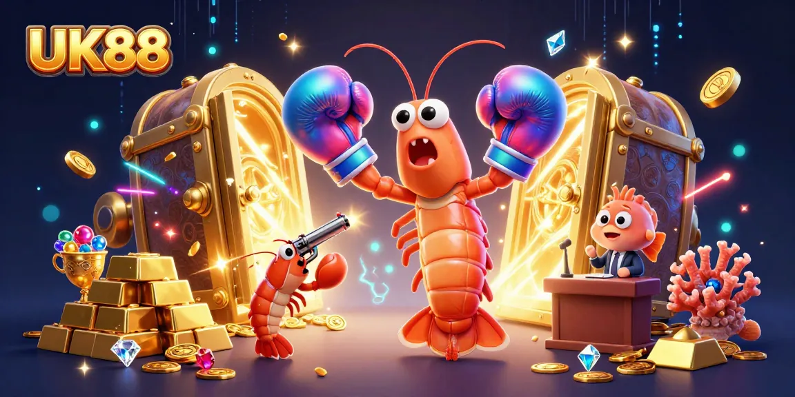 Experience thrilling gameplay at UK88 with a vibrant 3D casino illustration featuring dynamic characters.