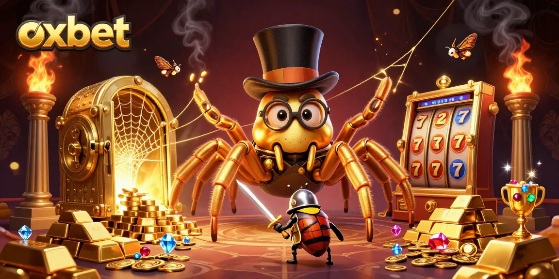 Experience captivating action at oxbet with a golden tarantula weaving luck in a vibrant casino.