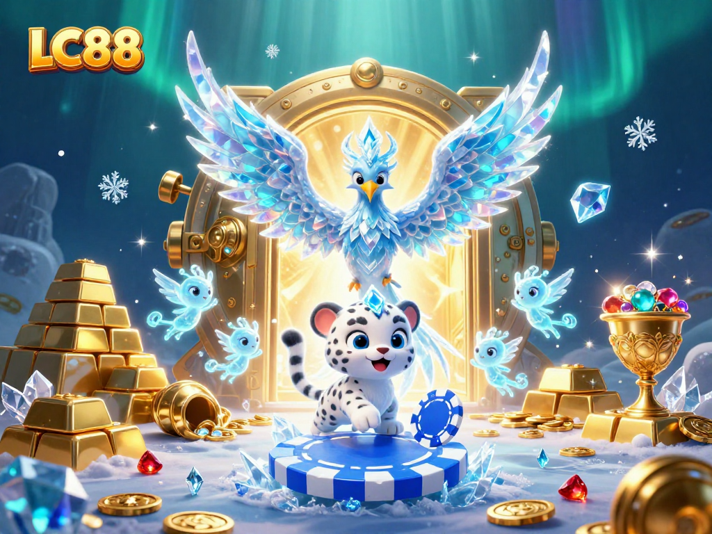 LC88 players enjoying immersive ice-themed casino atmosphere with colorful game elements.