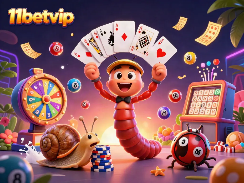 Experience thrilling wins at 11betvip with a vibrant casino scene featuring unique characters and dynamic game elements.