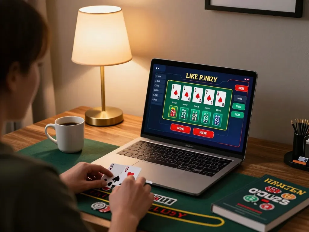 Player enjoying mm88 online blackjack with engaging screen and cozy setup.
