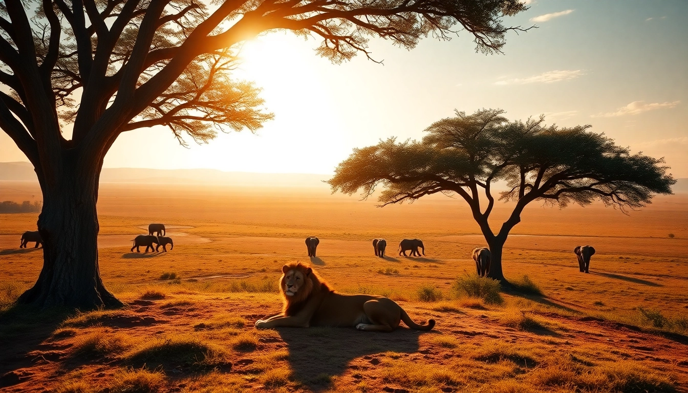 Witness the beauty of a Tanzania Safari with a lion resting in the savannah.