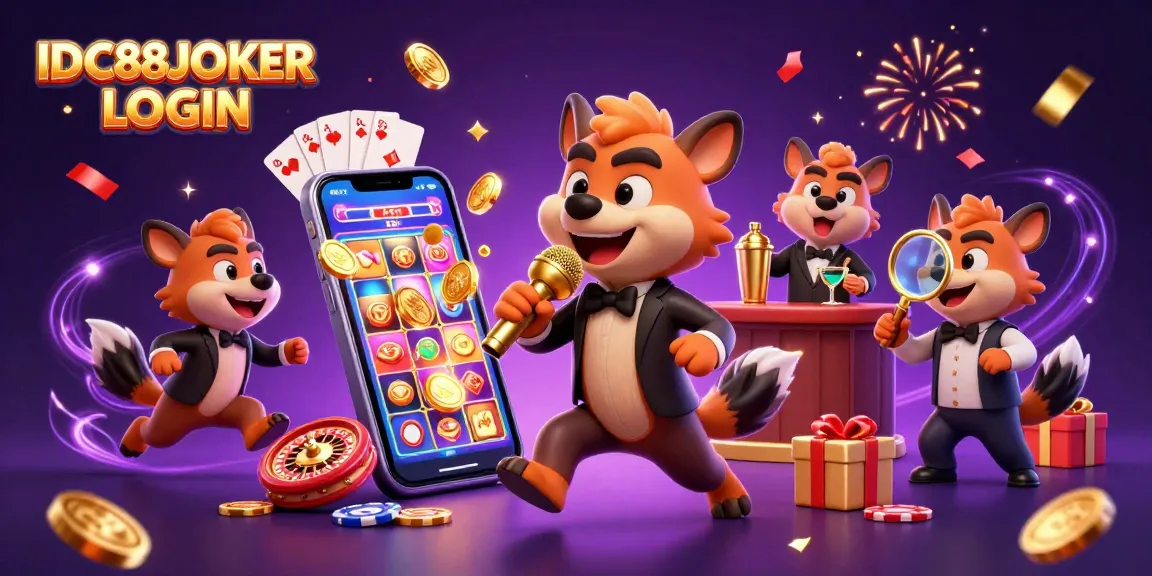 Experience the excitement of IDC88JOKER LOGIN with vibrant characters in a lively casino setting.