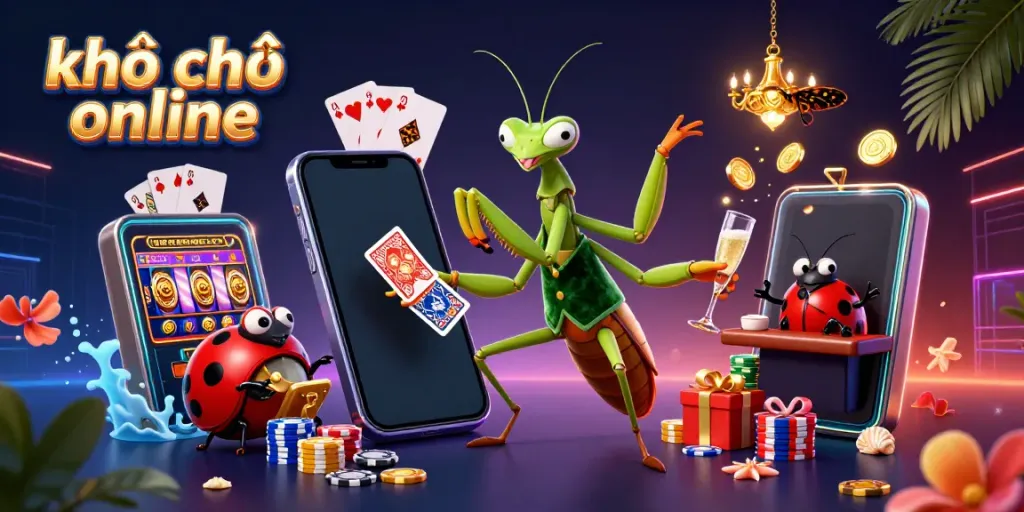Engage in exciting khóa học online with vibrant illustrations of a casino scene featuring playful characters and dynamic game elements.