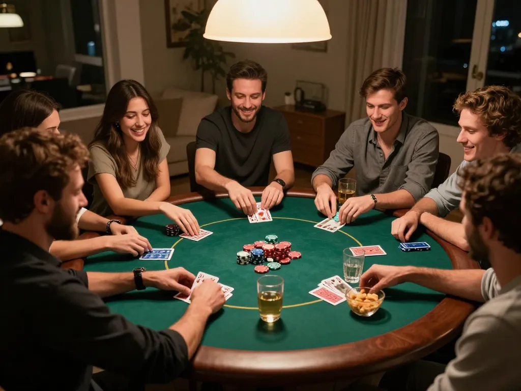 Engaged players enjoying a poker night at home, highlighting the strategic atmosphere of rik vip.