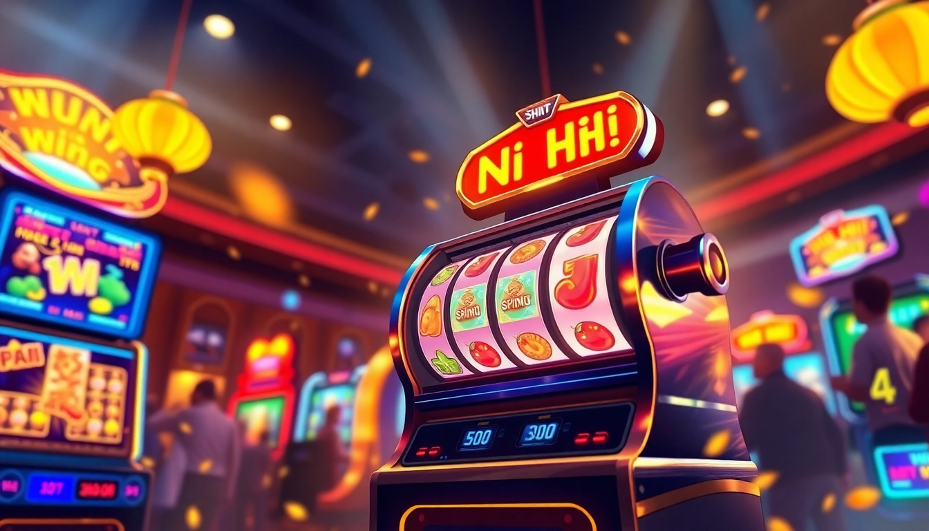 Nổ Hũ slot machine celebrating big wins in a lively gaming environment.