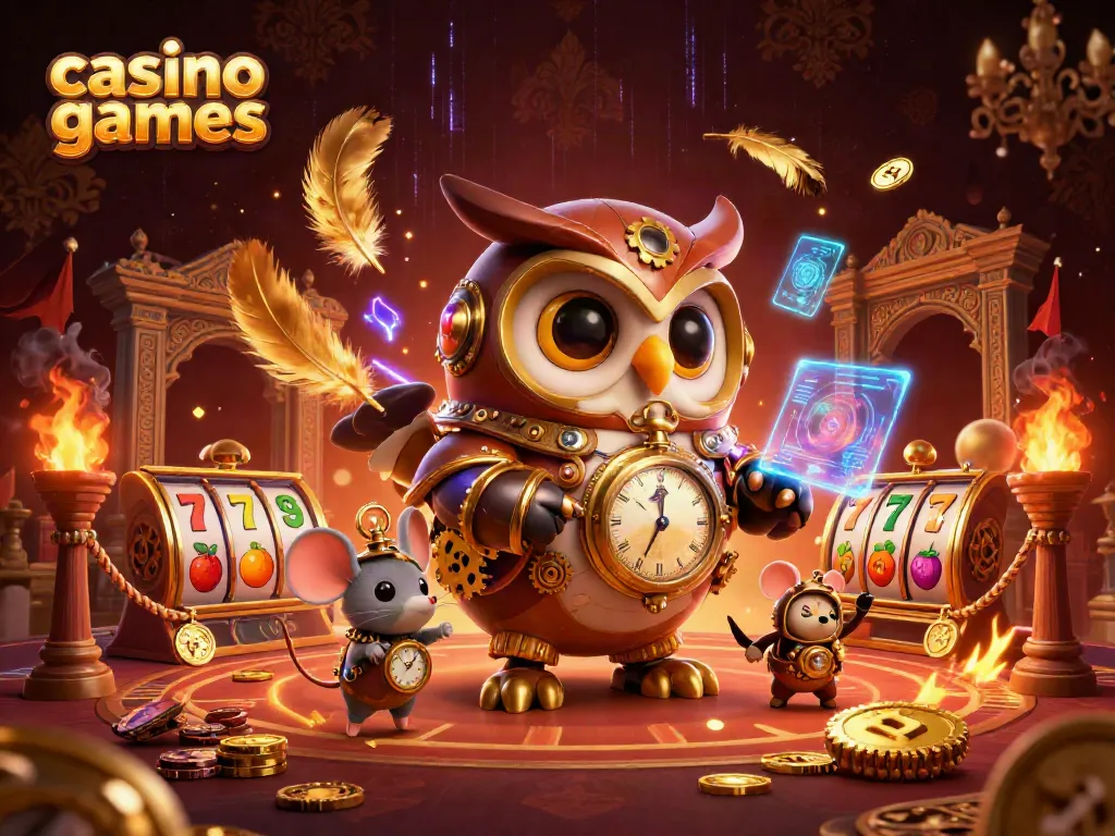 Experience engaging casino games with a cartoon owl and vibrant game elements