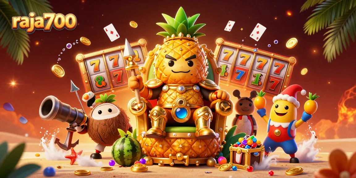 Raja700 menampilkan slot permainan dengan karakter kartun luar biasa di kasino pantai.