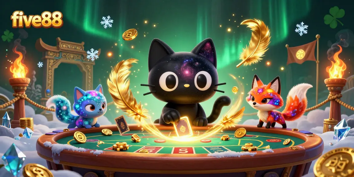Experience the excitement of five88 with a cosmic casino scene featuring captivating characters and vibrant gaming elements.