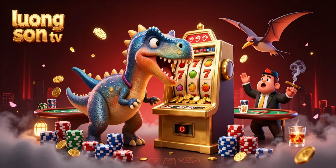 Experience the excitement of luong son tv with a dynamic 3D casino scene featuring dinosaurs and jackpot action.