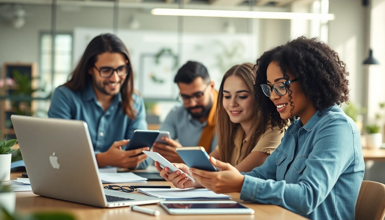 Individuals completing the eta application uk in a bright, modern workspace.