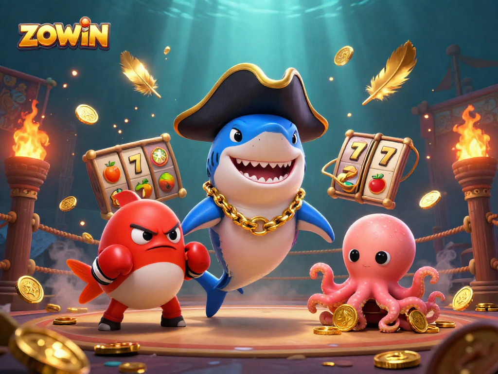 Join the excitement at zowin with a vibrant slot game scene featuring fun characters and dynamic elements.
