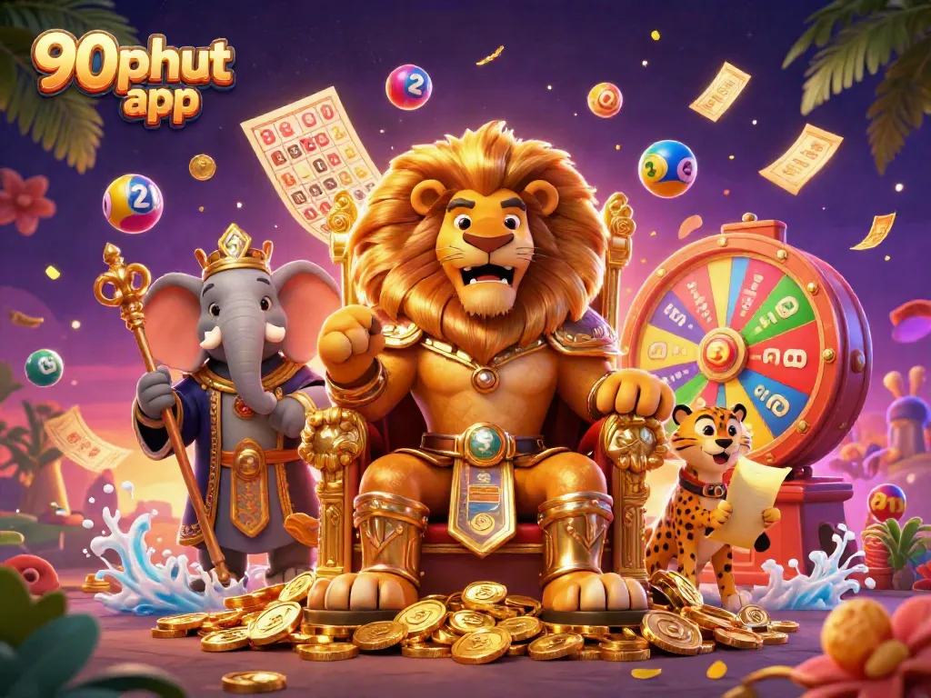 Experience the thrill of betting with the 90phut app in a lavish casino scene featuring dynamic game elements.