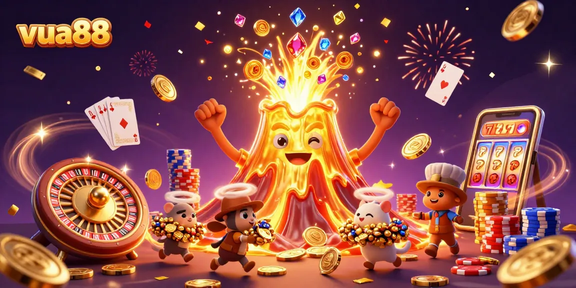Spin and win with vua88 at this vibrant casino scene filled with treasure and excitement!