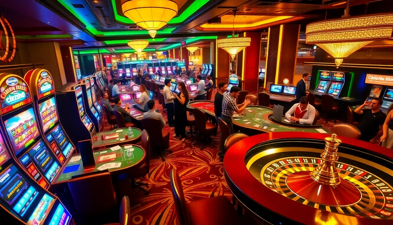 Experience thrilling gameplay at https://f8betb1.com/ with immersive casino visuals of tables, chips, and machines.