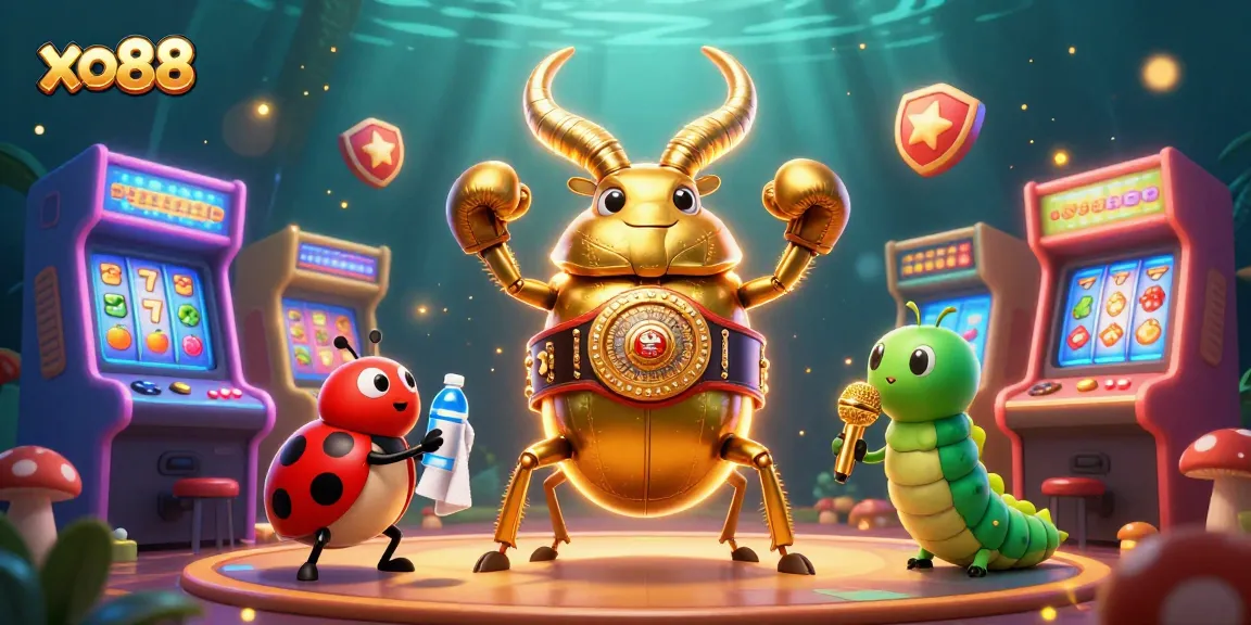 Showcase the exciting world of casino gaming with xo88's vibrant characters and arcade elements.