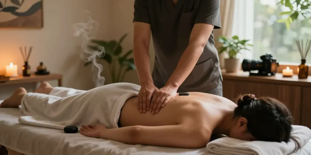 Relaxing 부천출장안마 therapy session with essential oils and soothing ambiance