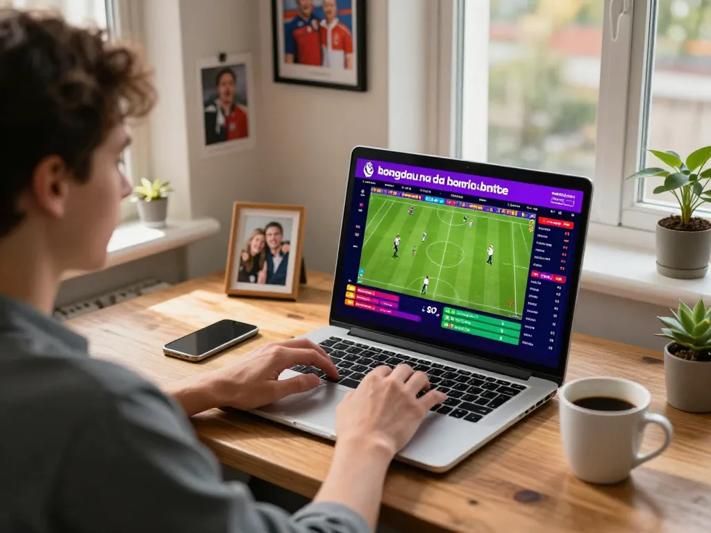 Bongdalu ngoại hạng anh displaying sports betting odds on a laptop during a cozy home session.