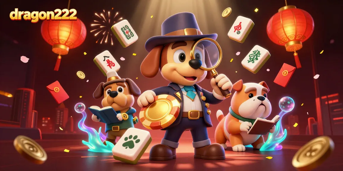 Experience thrilling gameplay with dragon222, featuring a detective uncovering poker clues amidst vibrant casino elements.