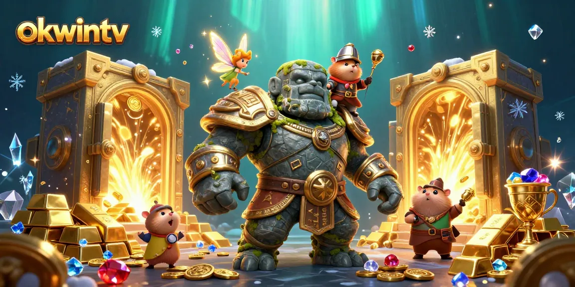 Experience epic wins with okwintv in a vibrant gaming scene filled with treasures and magical elements.