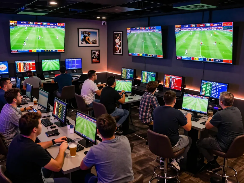 Fans engage in thrilling live sports betting at CAKHIATV lounge, celebrating victories.