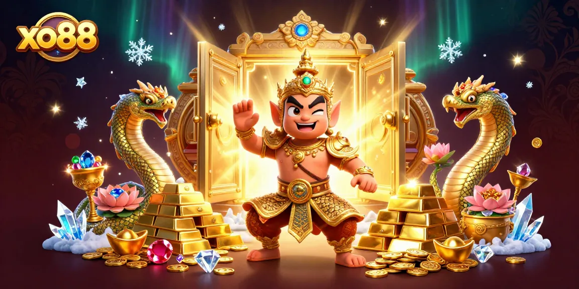 Win big with xo88's charming Thai temple guardian amidst treasure and excitement!