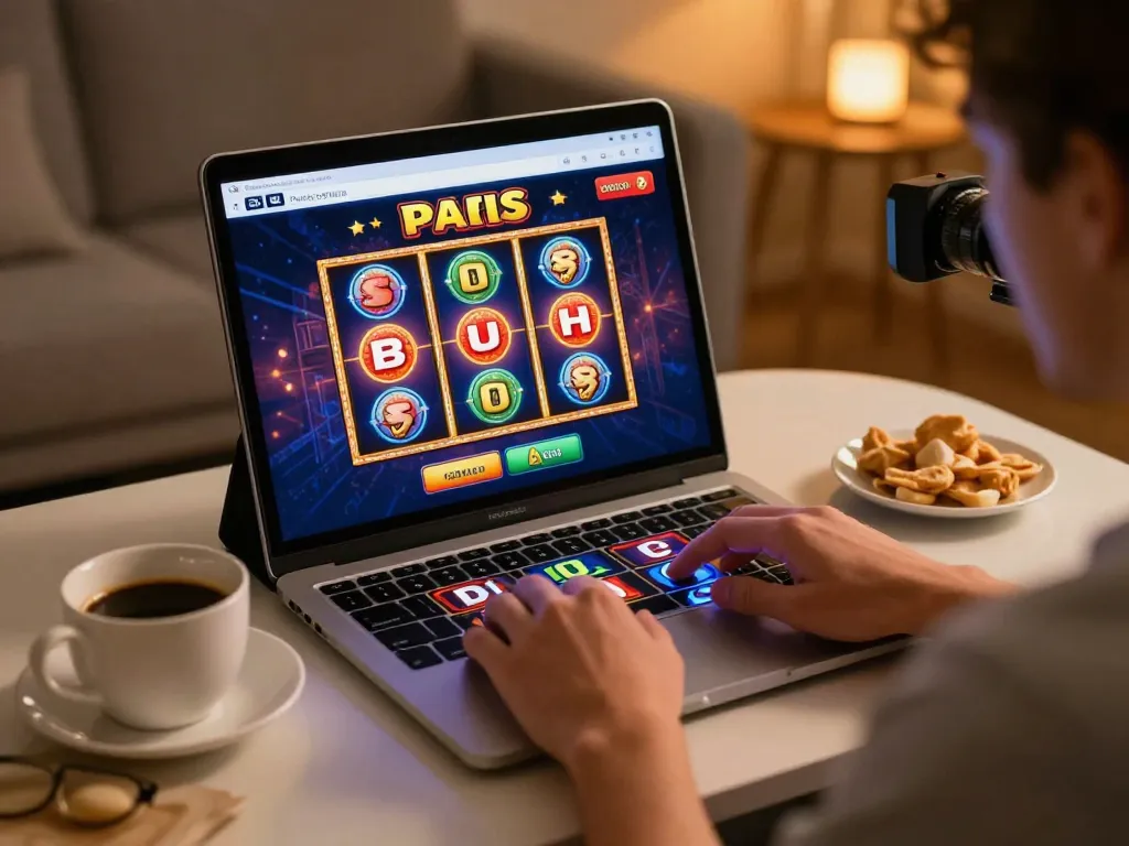 Engaging with paris slot on tablet at home, capturing exciting online gaming moment.
