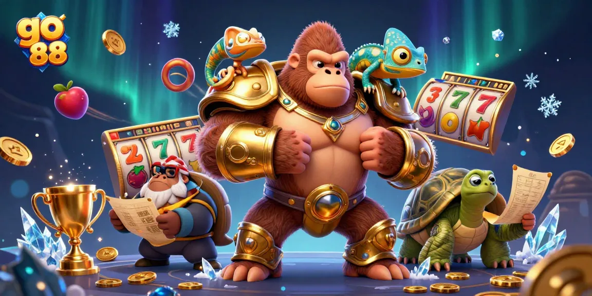 Engage in thrilling gameplay with go 88, featuring a gorilla king, vibrant casino elements, and winning jackpots!
