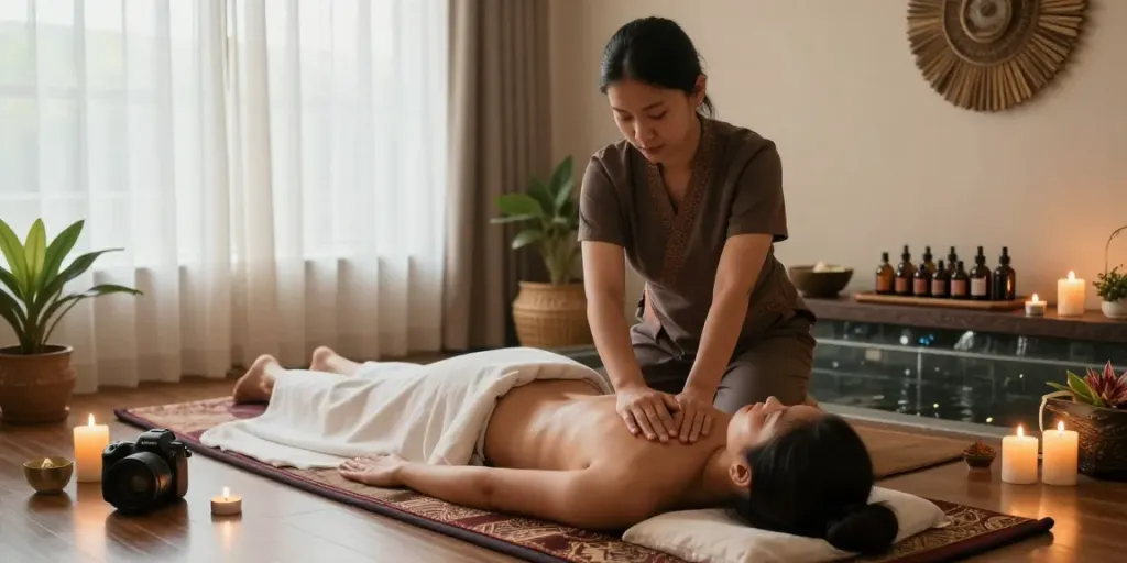 Relaxing 일산출장안마 therapy session in a serene spa environment with therapist and client.