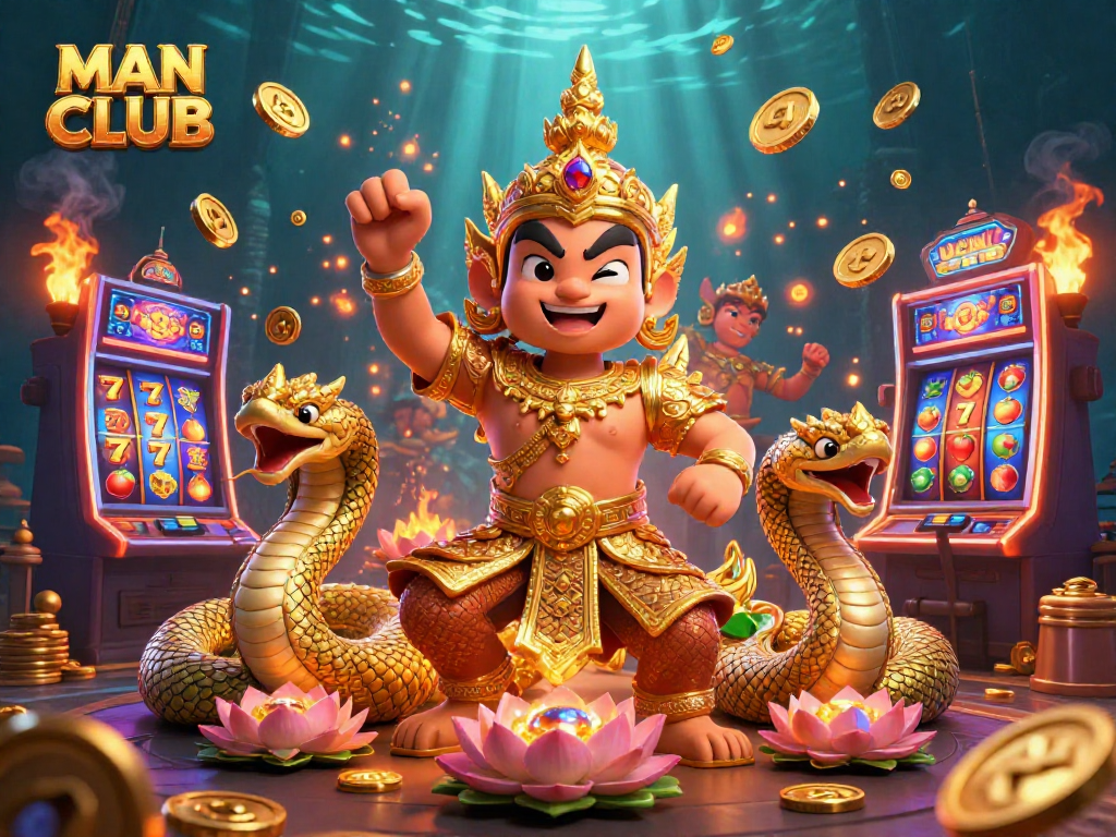 Engage with the MAN CLUB slots scene showcasing vibrant slot machines and dynamic characters.