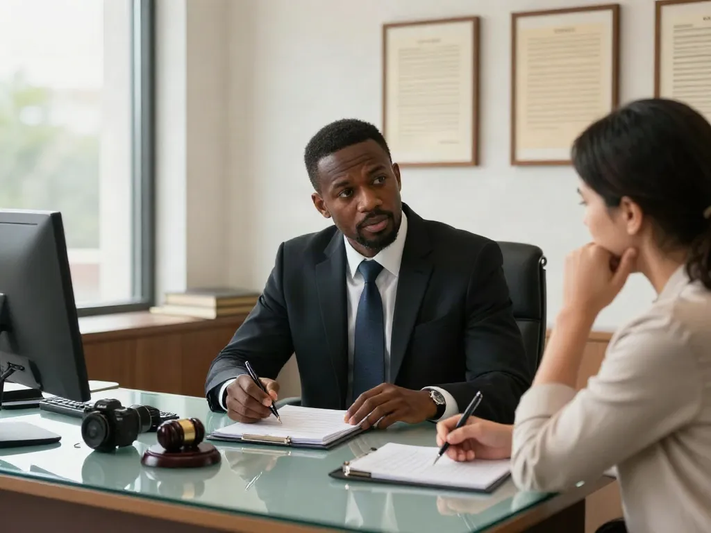 DUI lawyer Marietta providing legal consultation in a modern office.