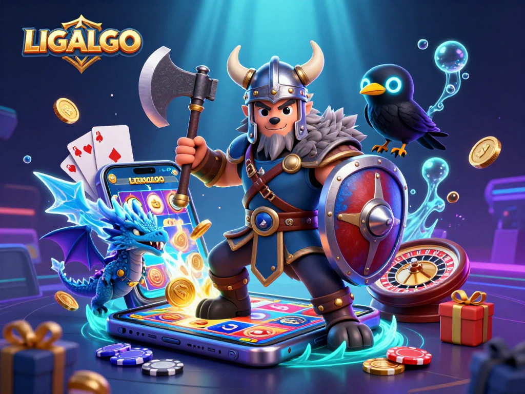 LIGALGO enhances the online gambling experience with a vibrant 3D illustration featuring slots and casino elements.