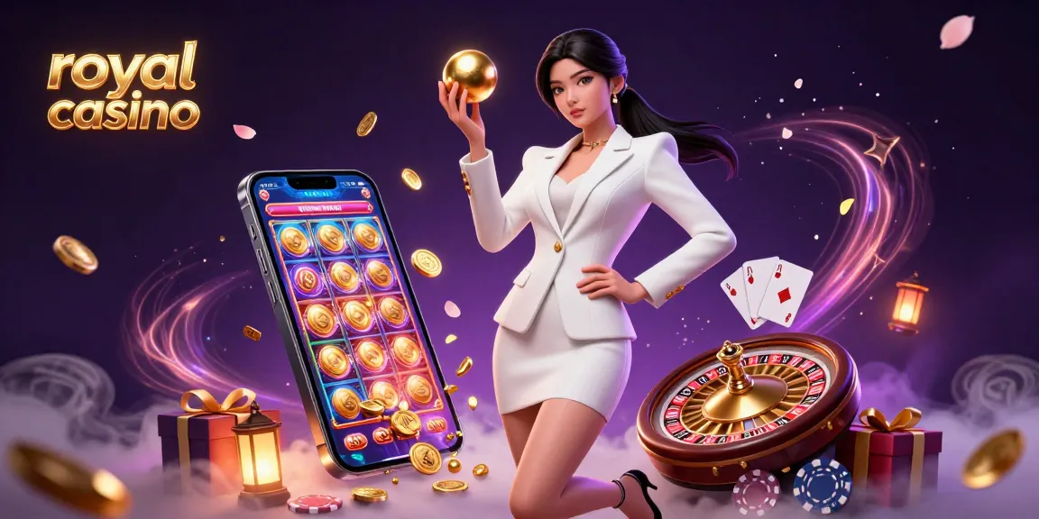 Experience the excitement of royal casino with vibrant games and rewards in this dynamic illustration.