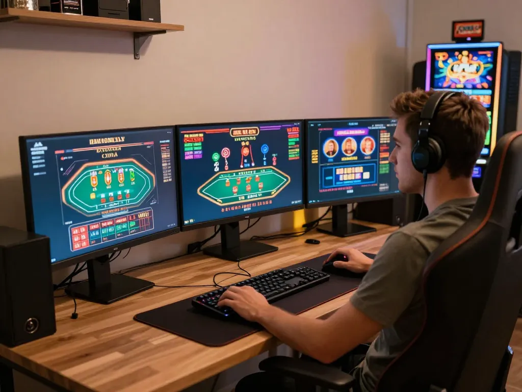 Engaging online gaming setup showcasing Surebetsg's casino games and strategic gameplay.
