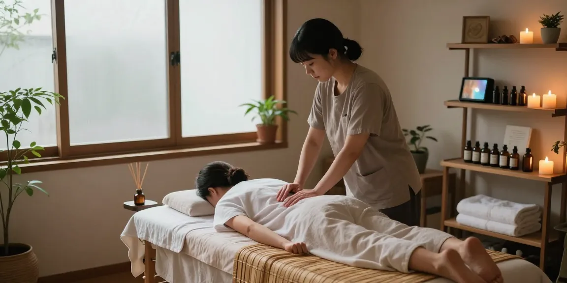 Relaxing 인천출장안마 session in a serene wellness studio with ambient lighting and calming elements.