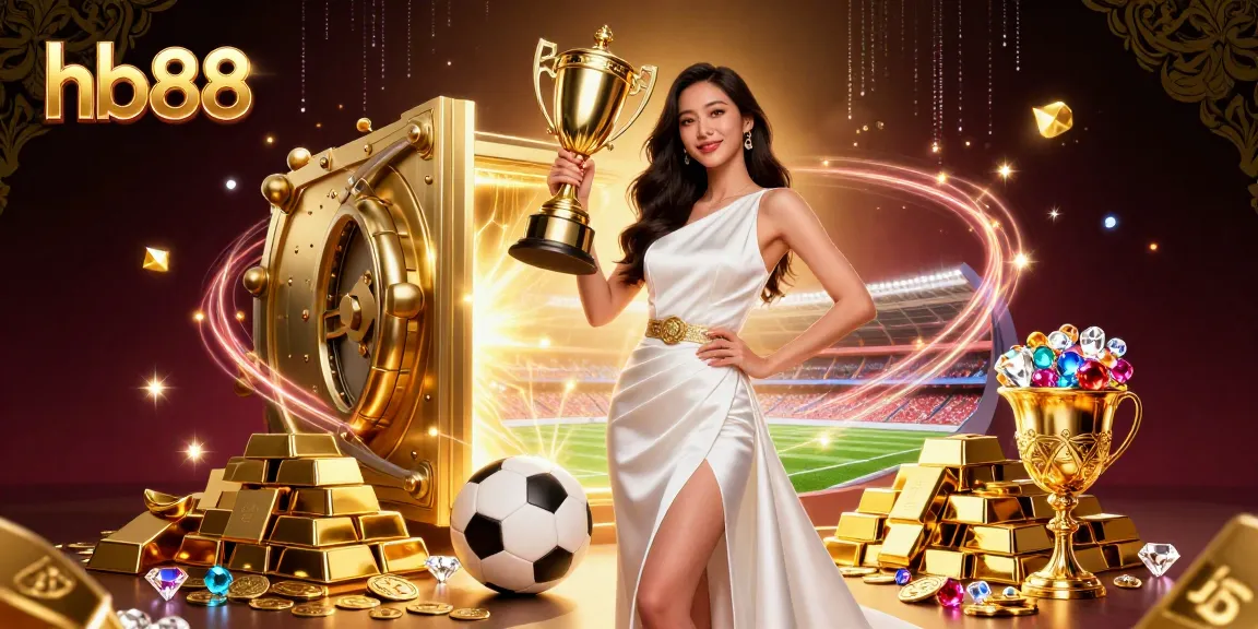 Win big with hb88 in this vibrant casino-themed illustration featuring a victorious woman.
