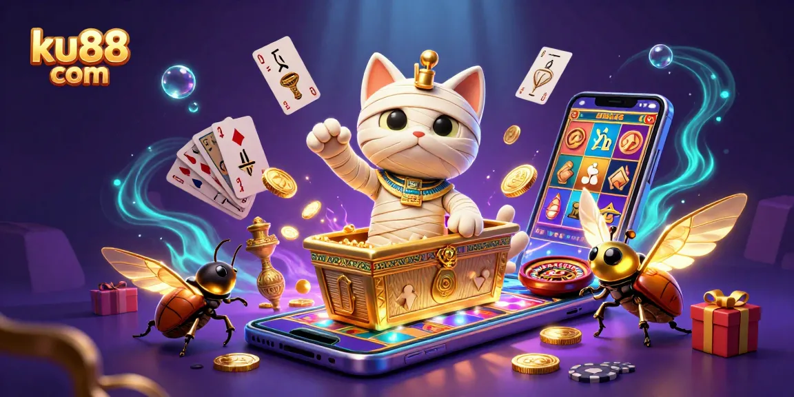 Experience thrilling adventures at ku88 com with animated Egyptian-themed characters and casino elements.