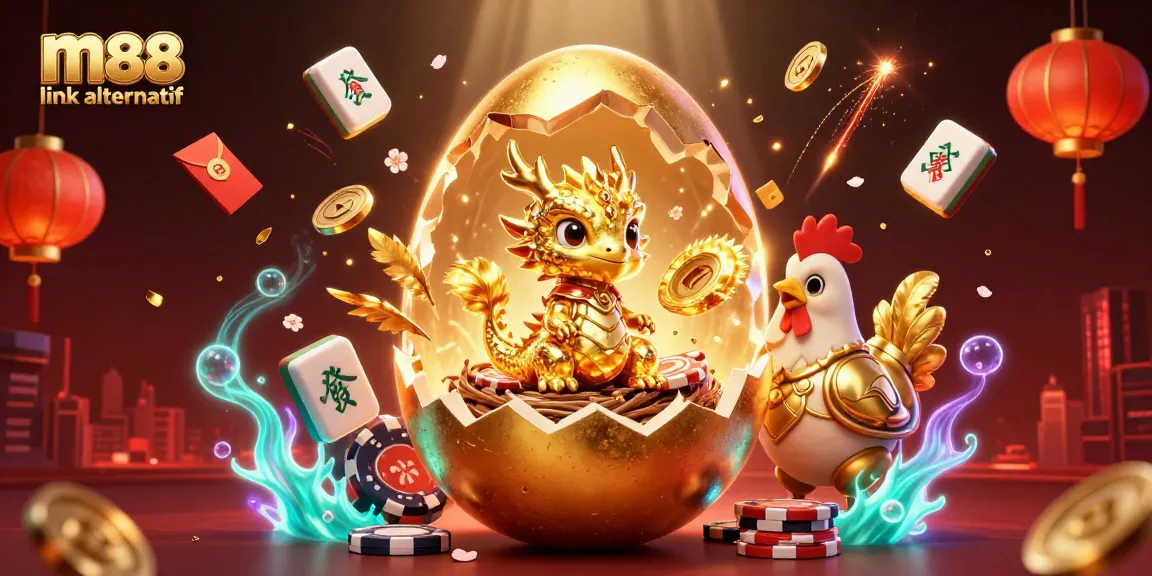 Join m88 link alternatif for a captivating experience, featuring a golden dragon and poker chips in a vibrant casino scene.