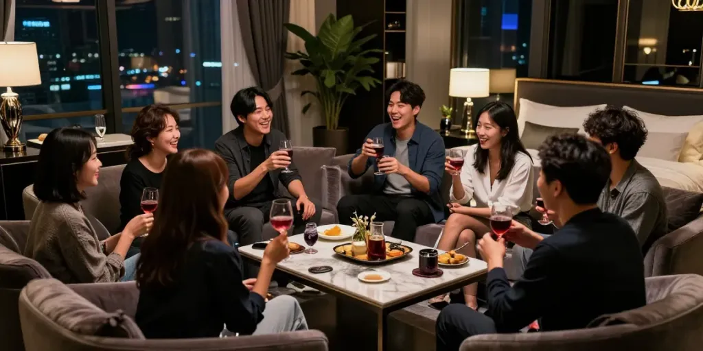 강남구구단 쩜오에서 친구들과 즐거운 시간을 보내는 럭셔리한 독립된 룸의 모습